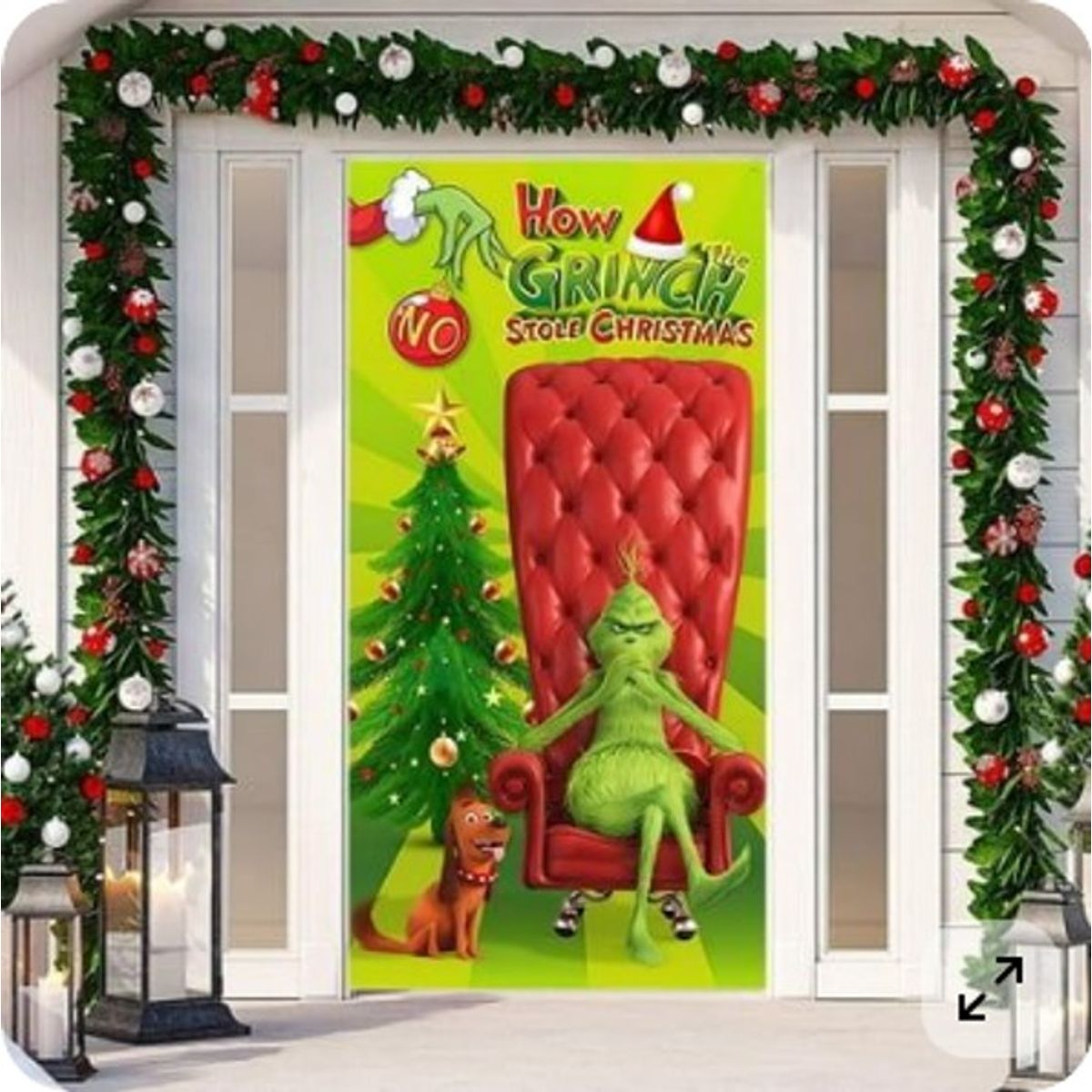 GENERICO - FUNDA PARA PUERTA CON DISEÑOS NAVIDEÑOS VERDE GRINCH 90X210CM MP