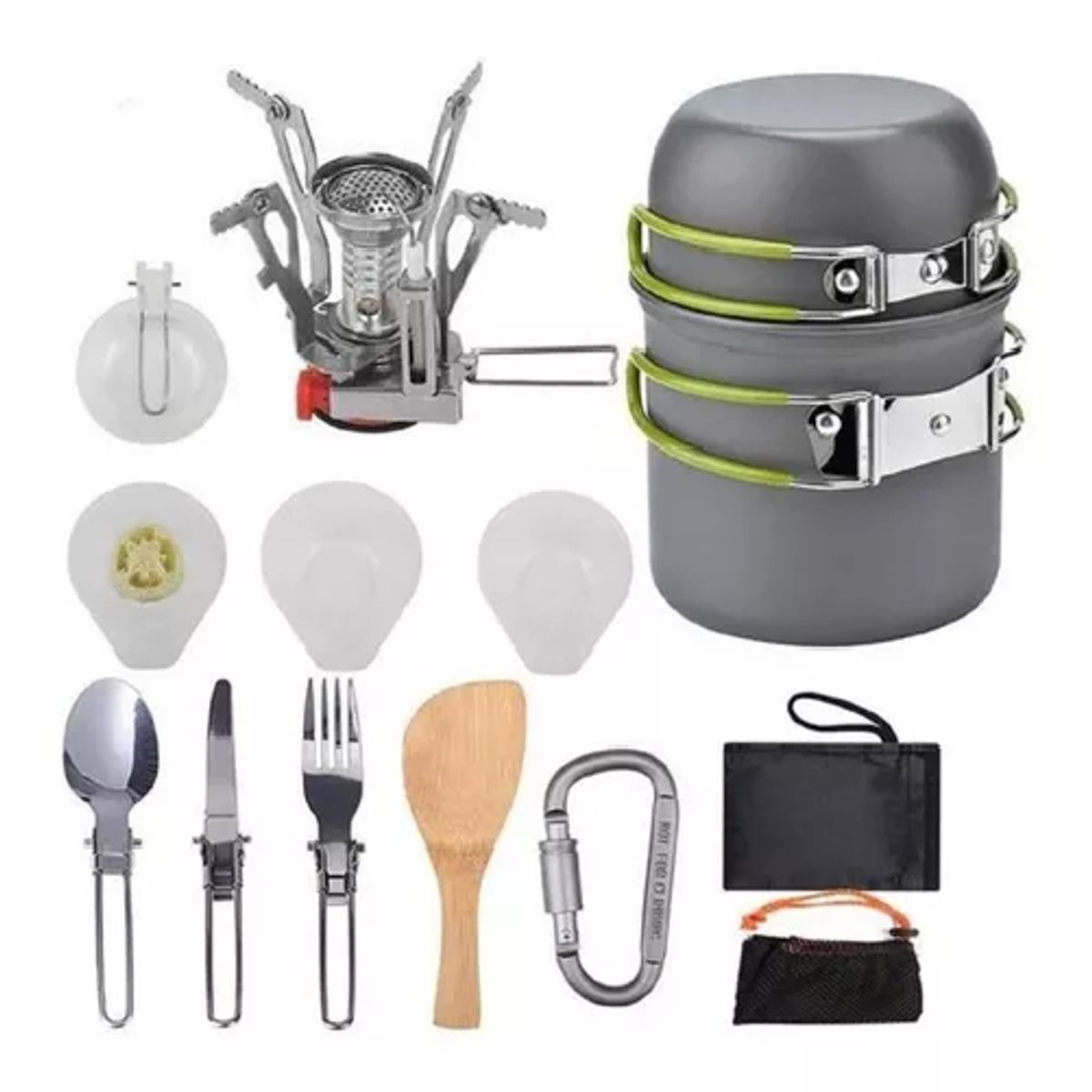 GENERICO - Set de ollas camping 10 piezas con cocinilla y cubiertos