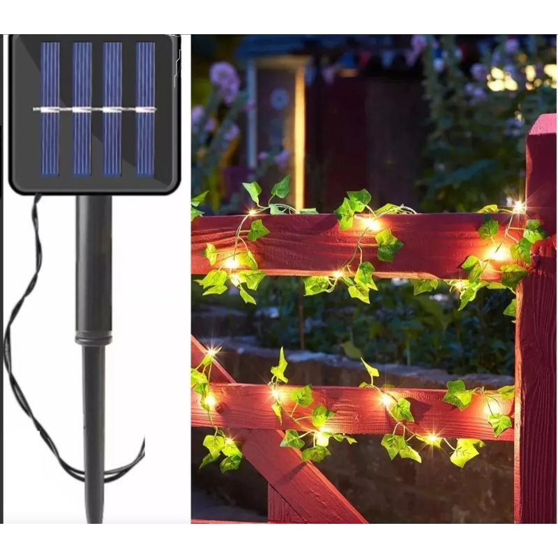 GENERICO - Guirnalda Solar LED Enredadera de Hiedra - Luz Cálida y Natural