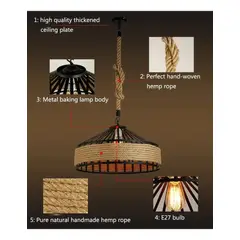 GENERICO - Lampara Colgante Vintage 30cm Aluminio Cáñamo