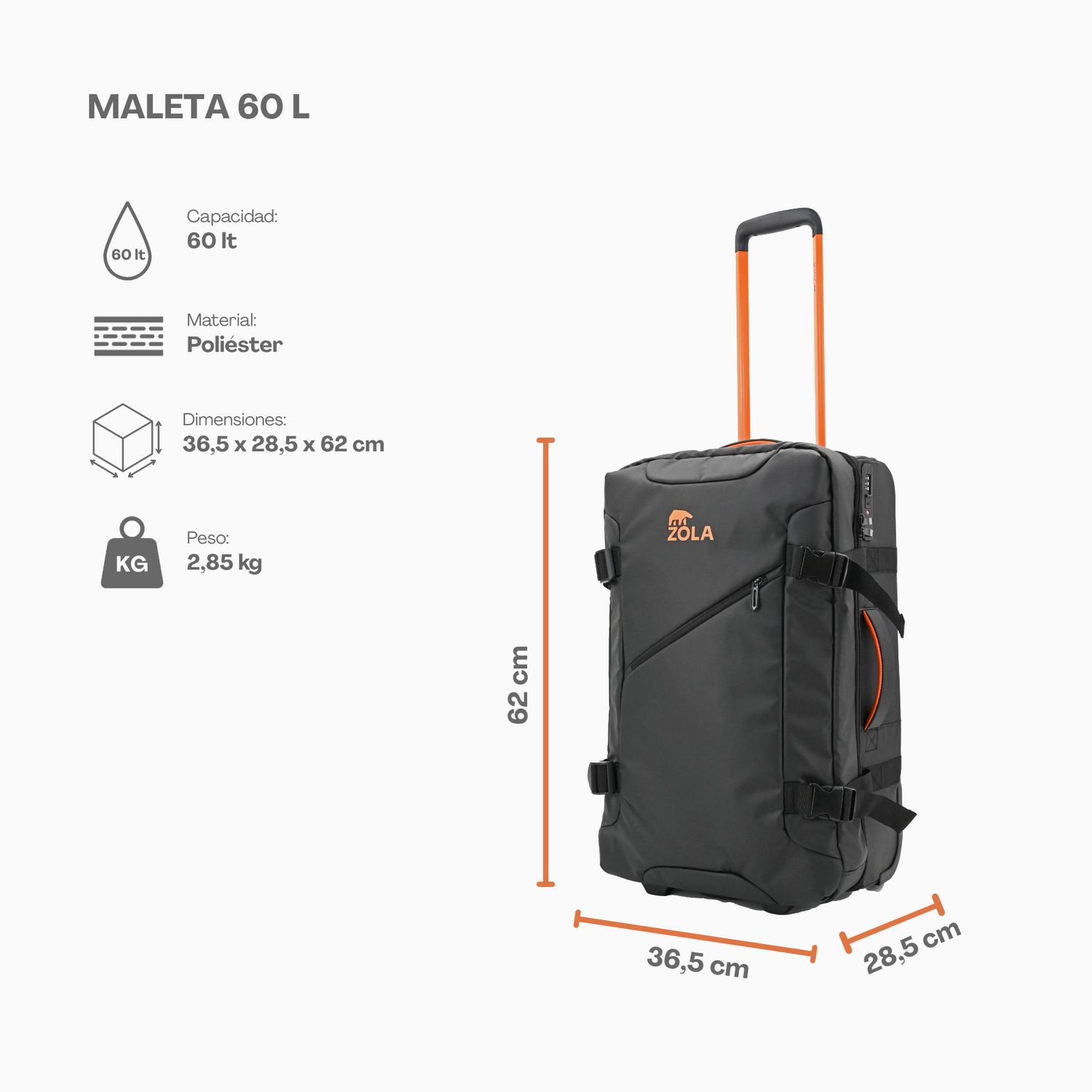 ZOLA OUTDOORS MALETA MEDIANA15KG ZOLA NEGRO | Falabella Chile
