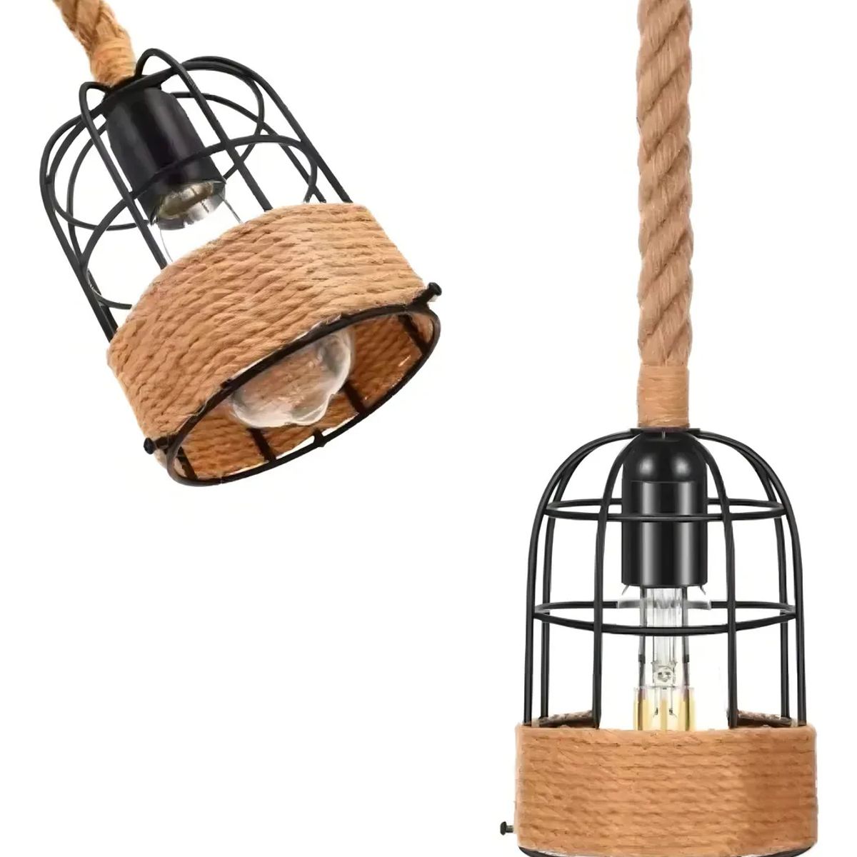GENERICO - Lampara Colgante Rustica Tipo Jaula Con Cordon