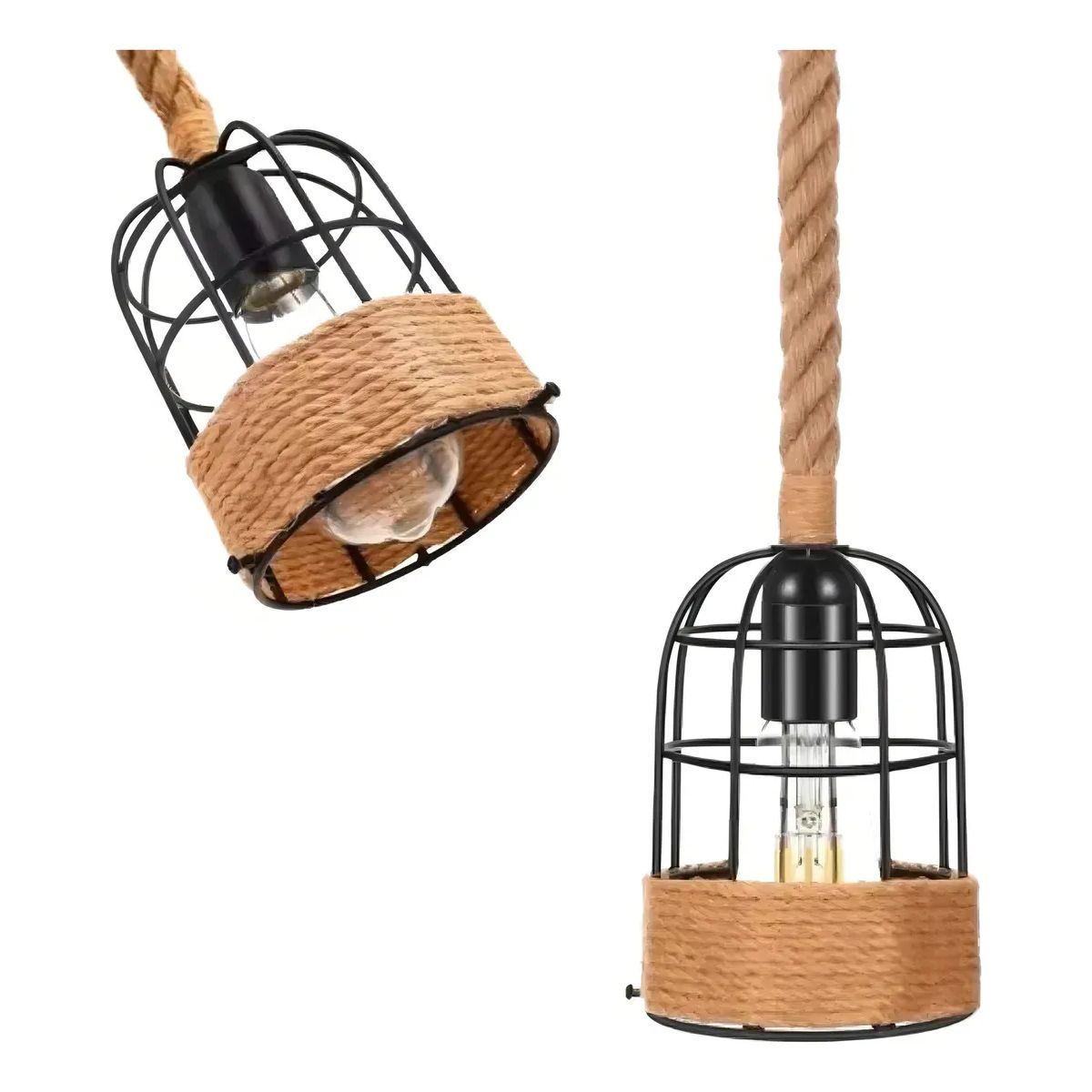 GENERICO - Lampara Colgante Rustica Tipo Jaula Con Cordon