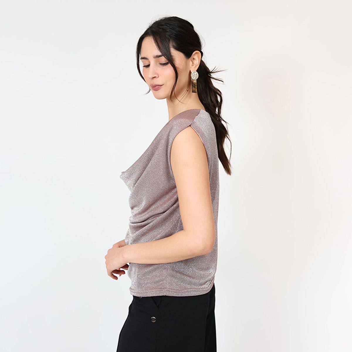 NATALIA SEGUEL - Polera Drapeada Rosa Brillos Fiesta  Natalia Seguel