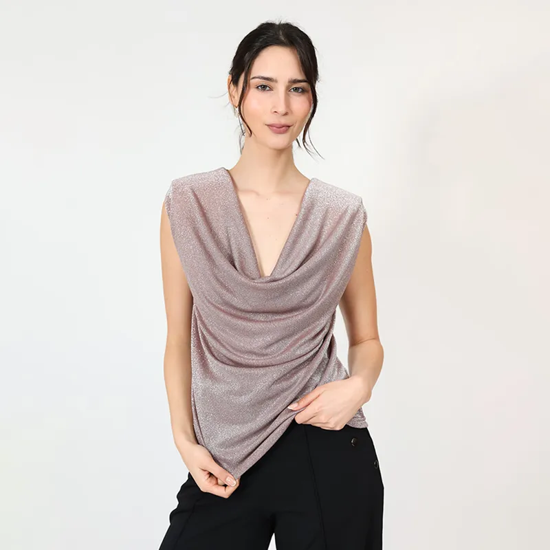 NATALIA SEGUEL - Polera Drapeada Rosa Brillos Fiesta  Natalia Seguel