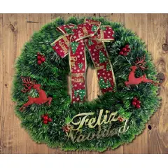 GENERICO - CORONA PARA PUERTA DECORACION NAVIDEÑA 40 CM LAZO FELIZ NAVIDAD WM