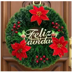 GENERICO - CORONA PARA PUERTA DECORACION NAVIDEÑA 40CM FLOR ROJA FELIZ NAVIDAD WM