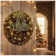 GENERICO - CORONA PARA PUERTA DECORACION NAVIDEÑA 40CM DORADO FELIZ NAVIDAD WM