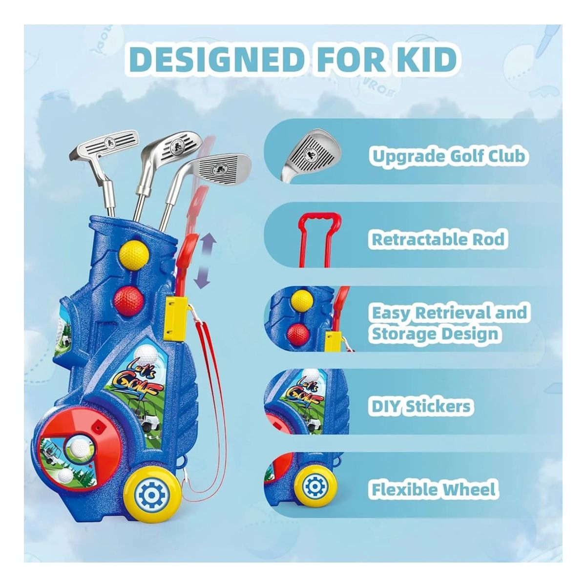 GENERICO - Juego Set De Golf Para Niños Palos Carrito Y Pelotas