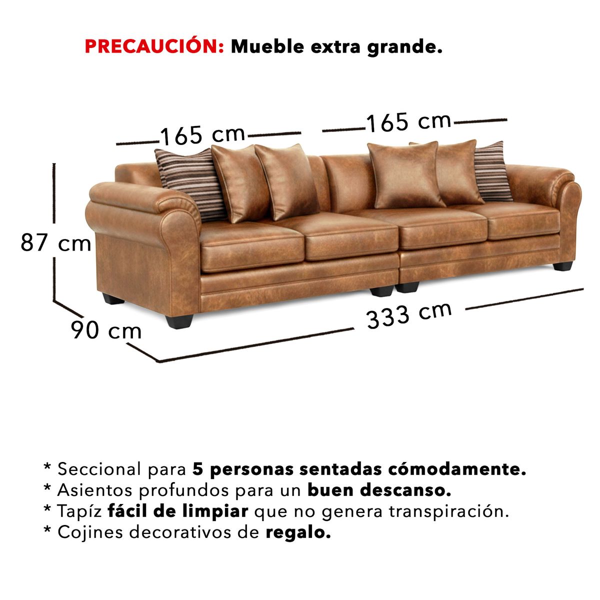 AMERICA DECORA - Sofá Seccional 5 Cuerpos XL Con Resorte Estructural Grandón Envejecido