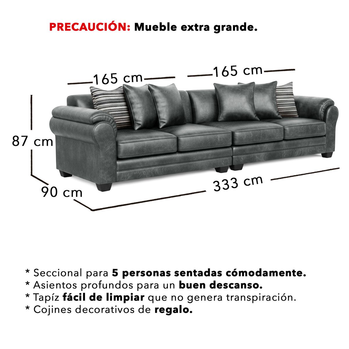 AMERICA DECORA - Sofá Seccional 5 Cuerpos XL Con Resorte Estructural Grandón Envejecido