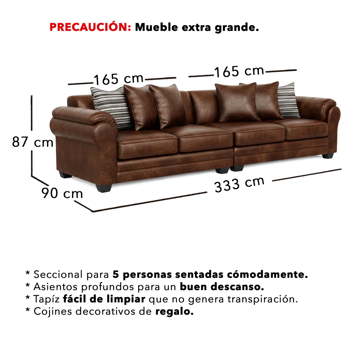 AMERICA DECORA - Sofá Seccional 5 Cuerpos XL Con Resorte Estructural Grandón Envejecido