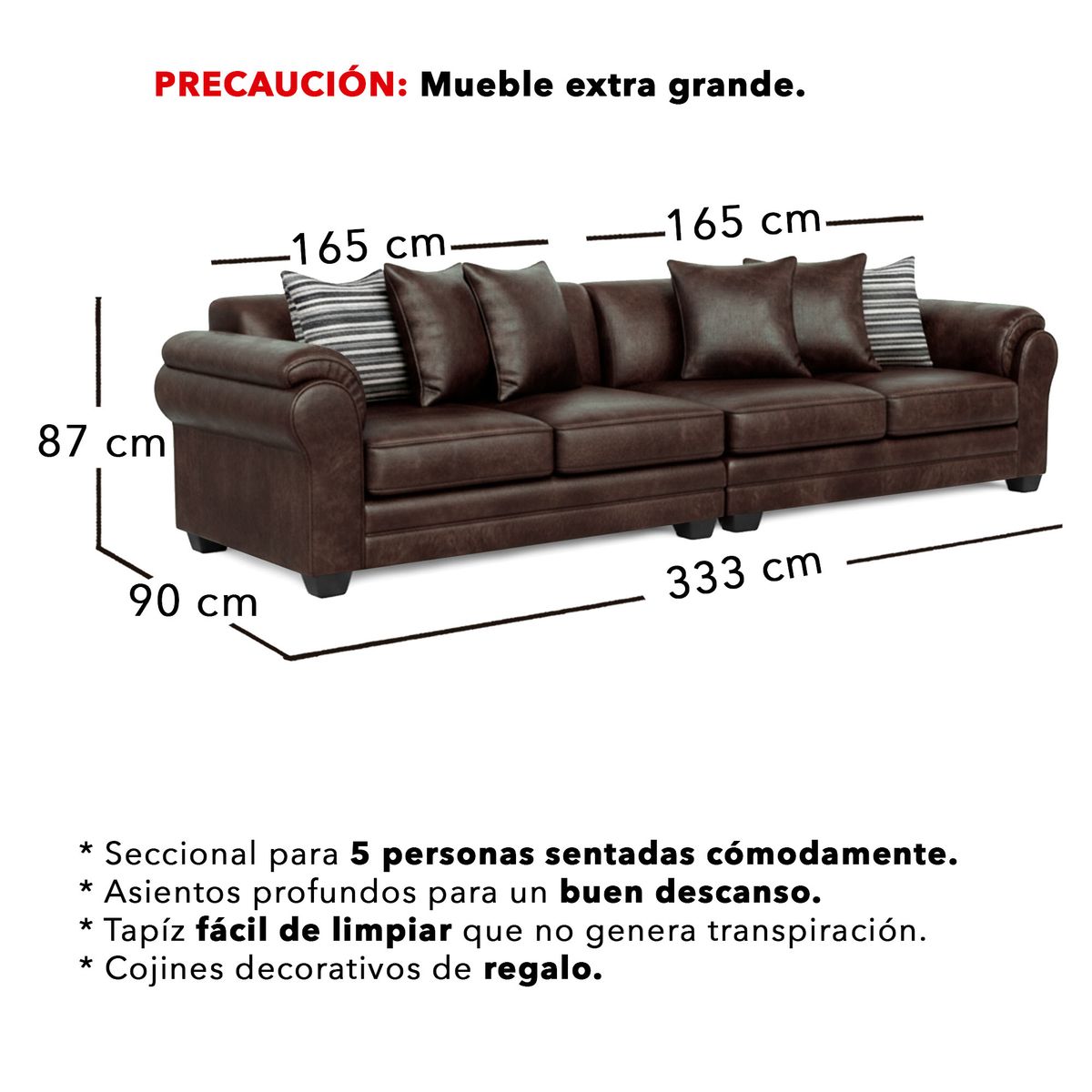 AMERICA DECORA - Sofá Seccional 5 Cuerpos XL Con Resorte Estructural Grandón Envejecido