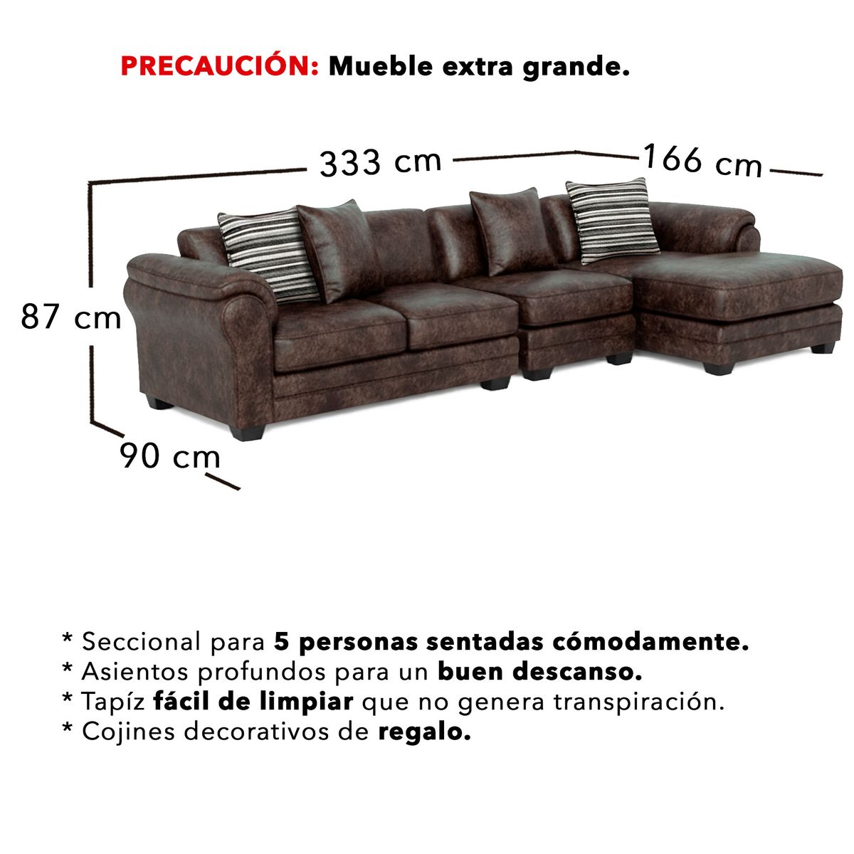AMERICA DECORA - Sofá Seccional Derecho 5 Cuerpos XL Con Resorte Estructural Grandón Envejecido