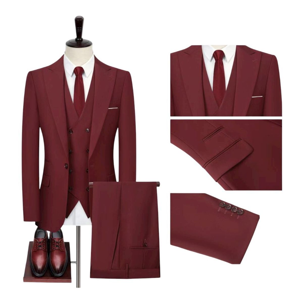 XPRESS RECHARGE - Traje Hombre Slim Fit 3 Piezas Azul Marino o Burdeo Formal Elegante