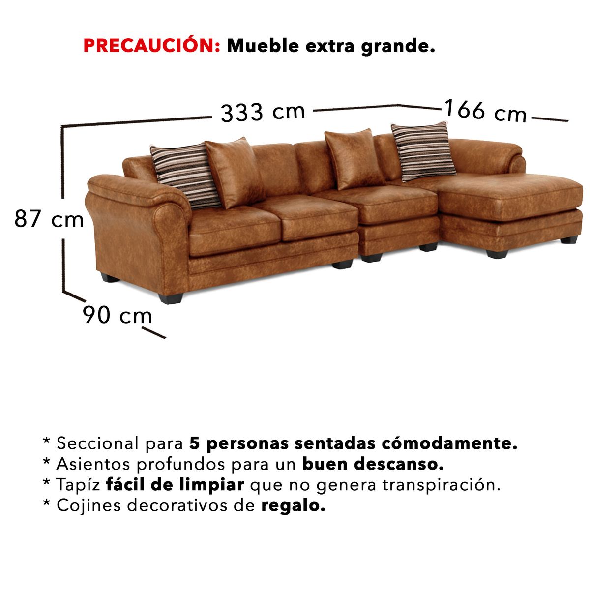 AMERICA DECORA - Sofá Seccional Derecho 5 Cuerpos XL Con Resorte Estructural Grandón Envejecido