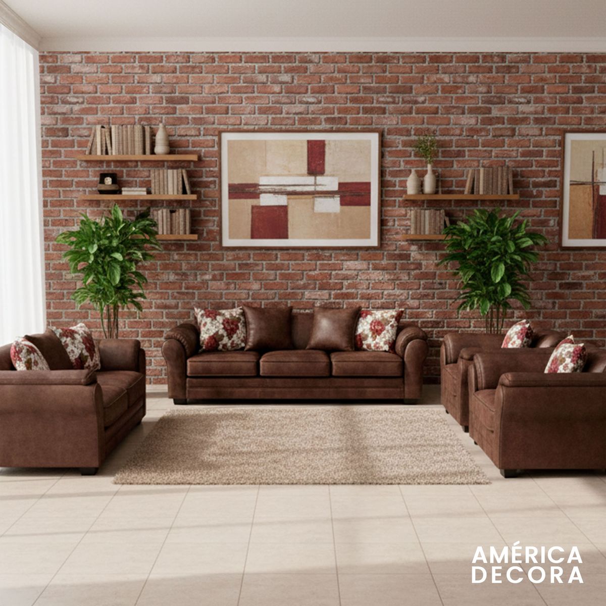 AMERICA DECORA - Living 9 Cuerpos 4+3+1+1 XL Con Resorte Estructural Grandón Envejecido
