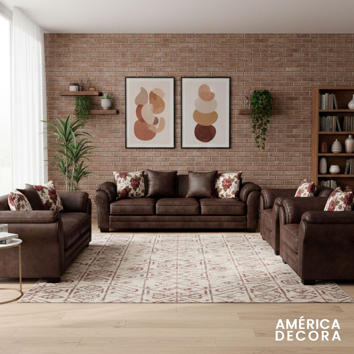 AMERICA DECORA - Living 9 Cuerpos 4+3+1+1 XL Con Resorte Estructural Grandón Envejecido