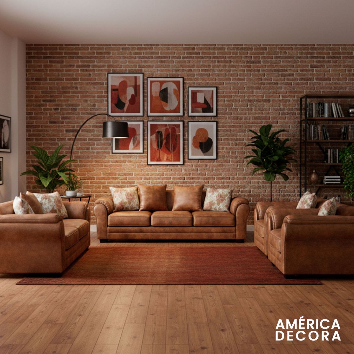 AMERICA DECORA - Living 9 Cuerpos 4+3+1+1 XL Con Resorte Estructural Grandón Envejecido