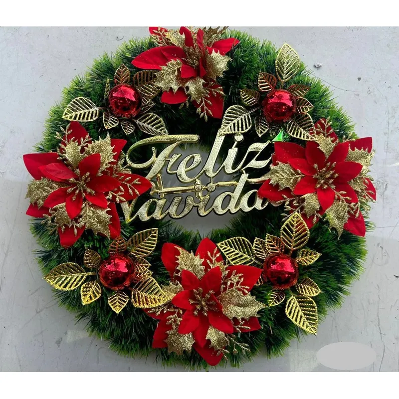 GENERICO - CORONA PARA PUERTA DECORACION NAVIDEÑA 40 CM FLORES FELIZ NAVIDAD WM