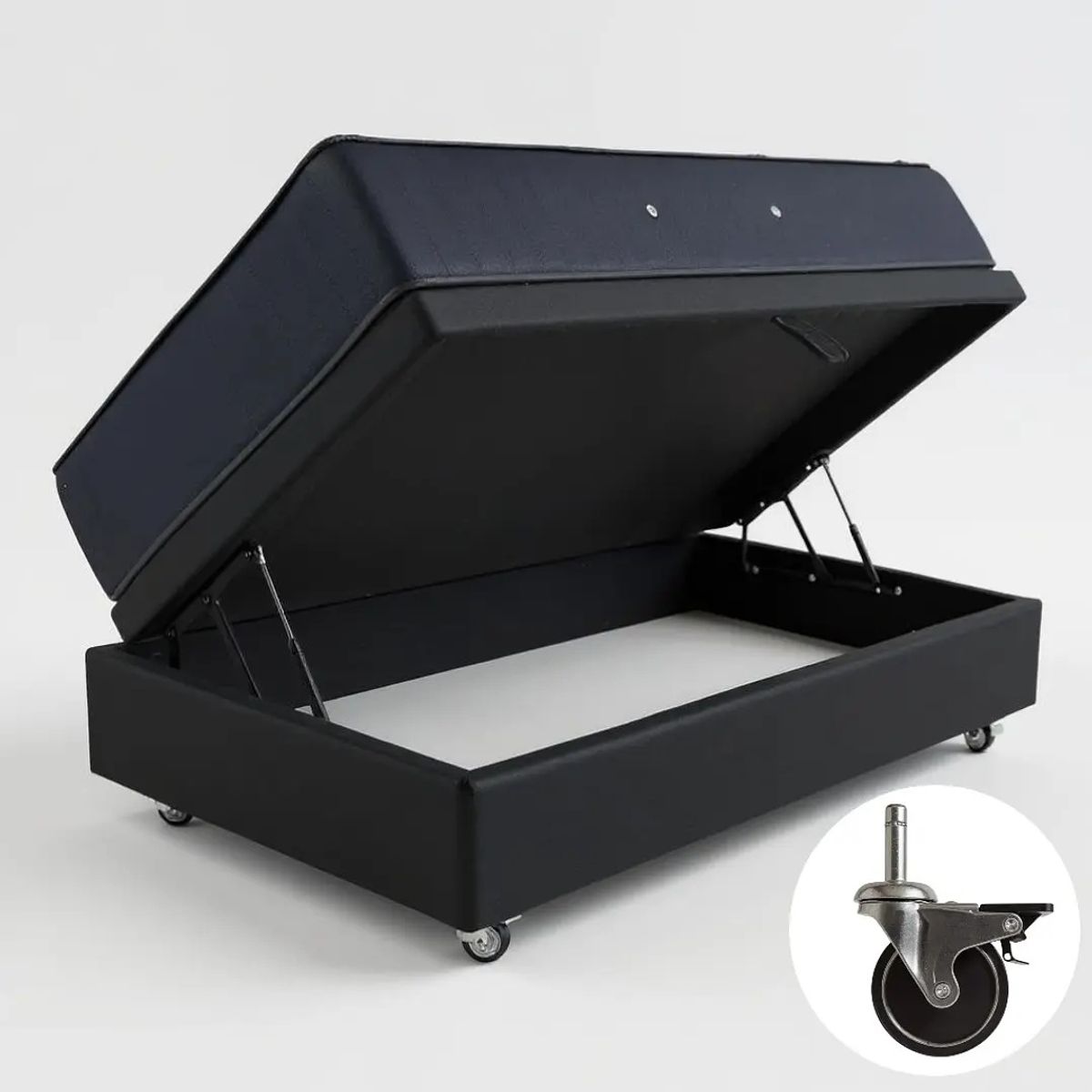 Cama Baul 1.5 Plaza L190 +Colchon CIC SUPERPREMIUM/Ruedas PYTON Negro, marca BLOCCARE - Foto Principal