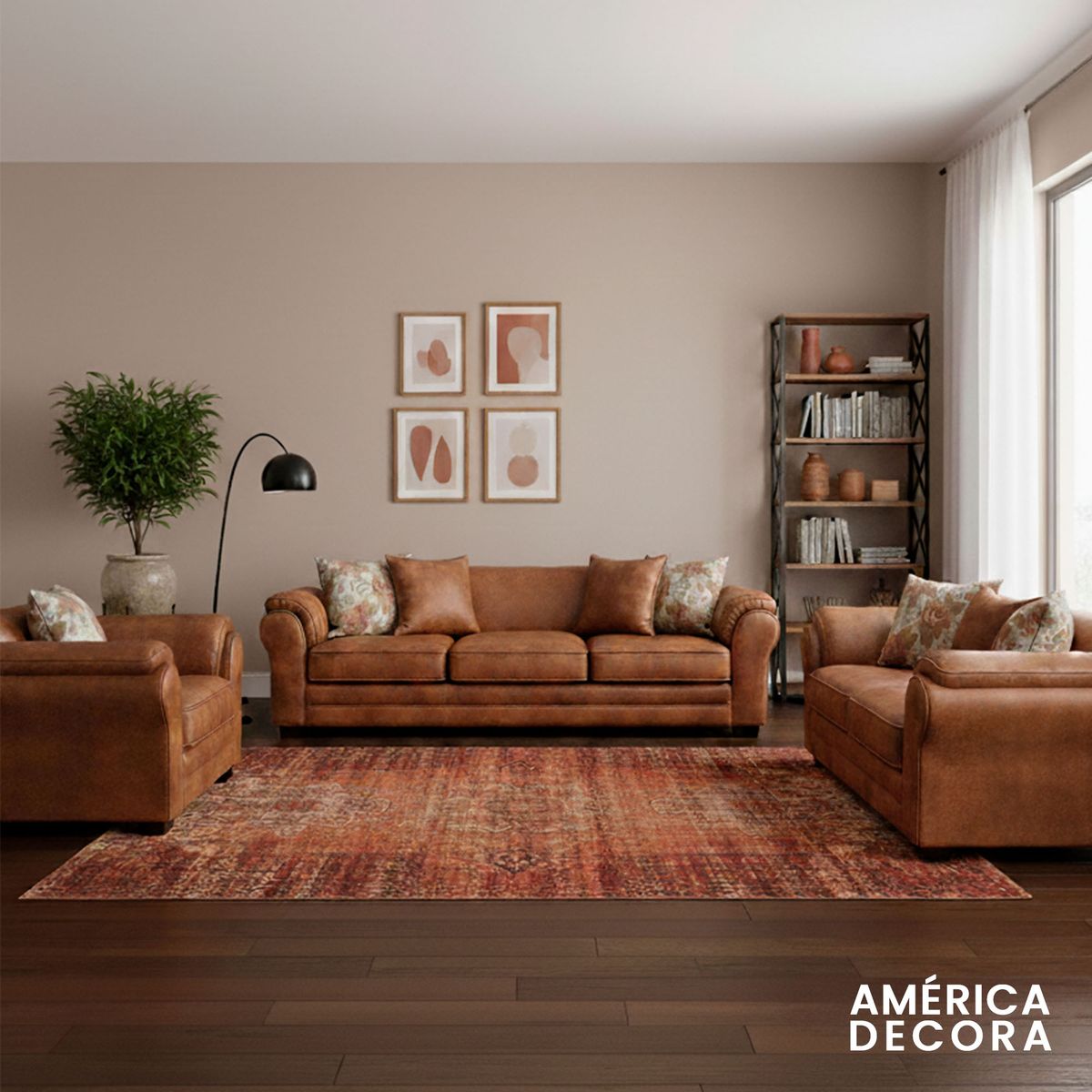 AMERICA DECORA - Living 8 Cuerpos 4+3+1 XL Con Resorte Estructural Grandón Envejecido