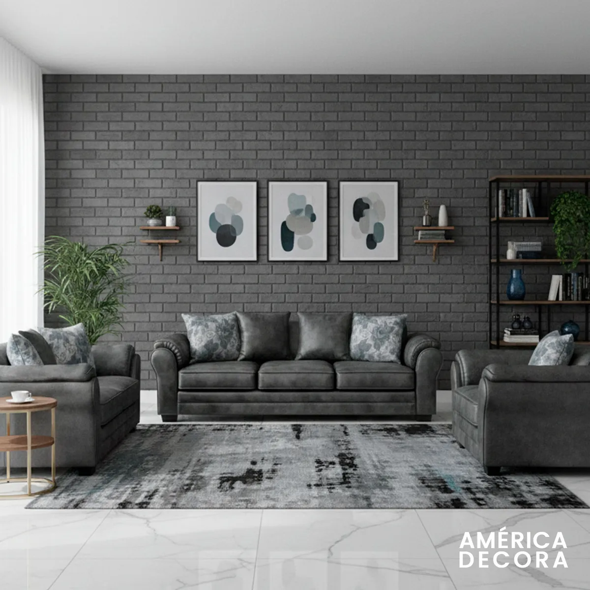 AMERICA DECORA - Living 8 Cuerpos 4+3+1 XL Con Resorte Estructural Grandón Envejecido