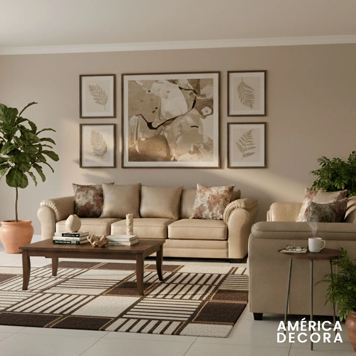 AMERICA DECORA - Living 7 Cuerpos 4+3 XL Con Resorte Estructural Grandón Envejecido