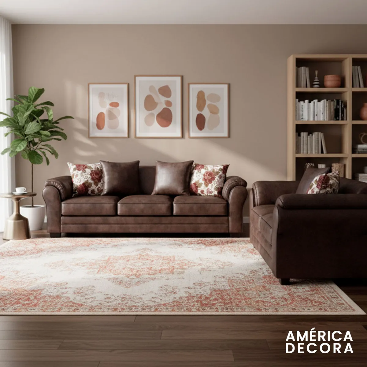 AMERICA DECORA - Living 7 Cuerpos 4+3 XL Con Resorte Estructural Grandón Envejecido