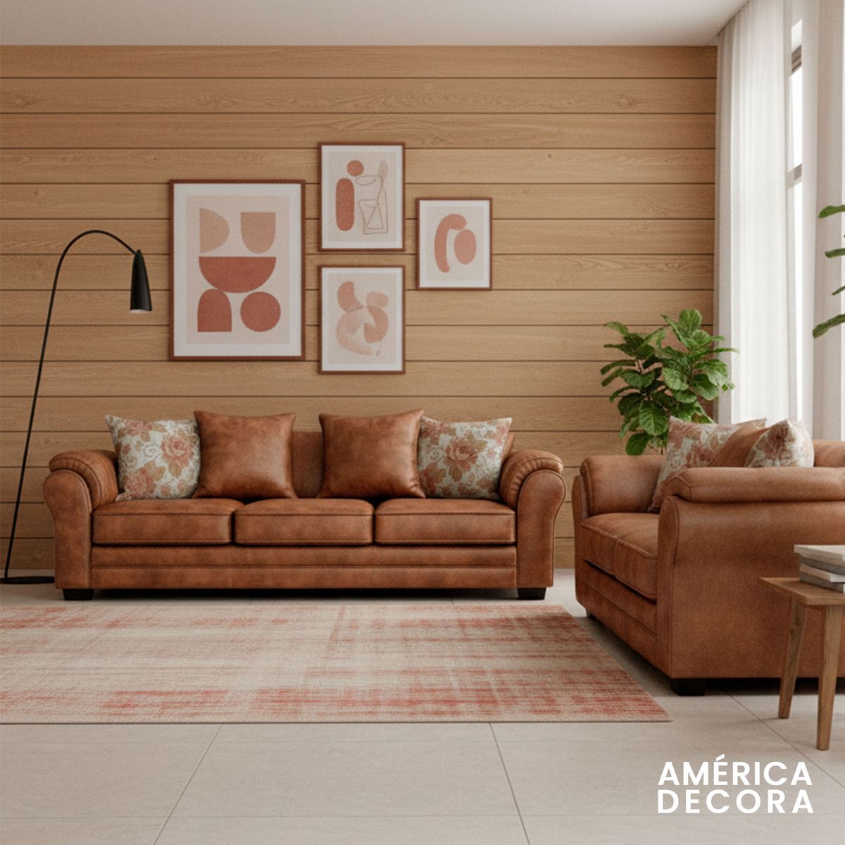 AMERICA DECORA - Living 7 Cuerpos 4+3 XL Con Resorte Estructural Grandón Envejecido