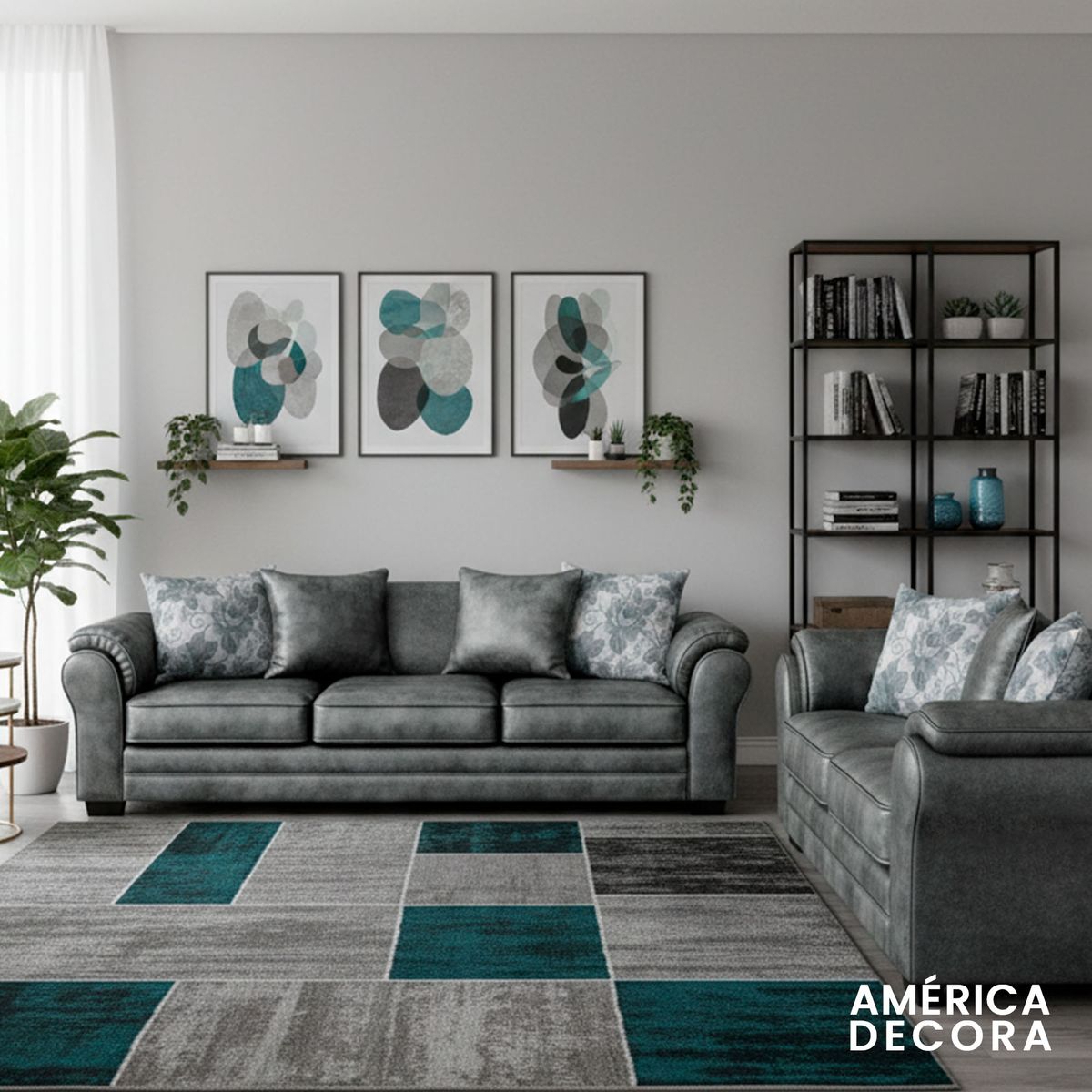 AMERICA DECORA - Living 7 Cuerpos 4+3 XL Con Resorte Estructural Grandón Envejecido