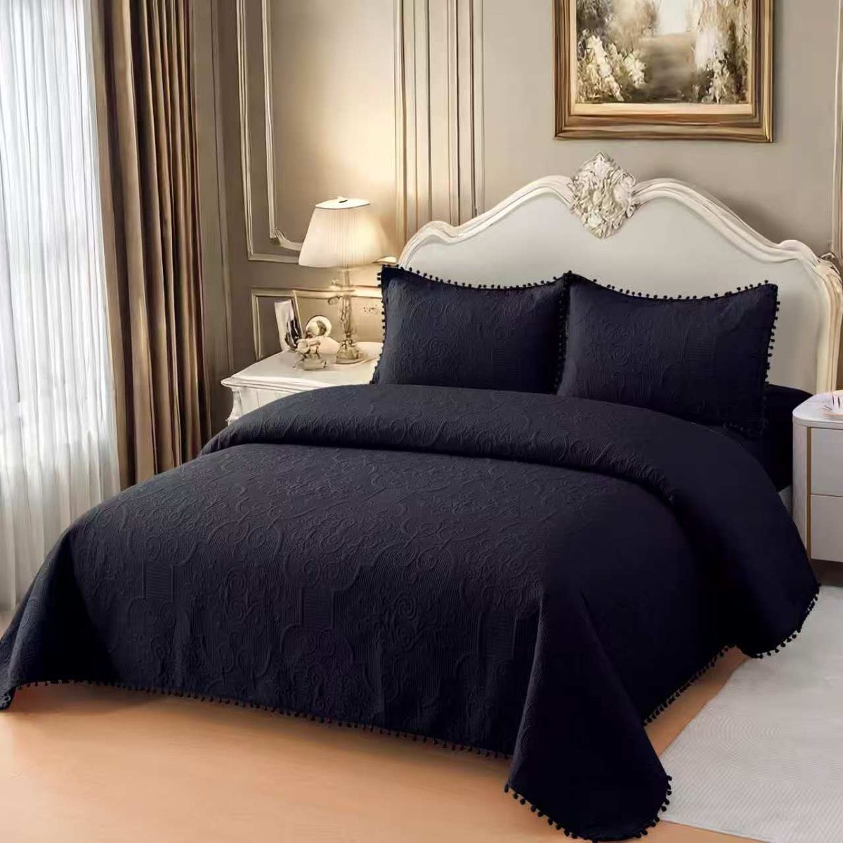 GENERICO - Quilt de Verano con Pompon King Color Negro Meipulis06