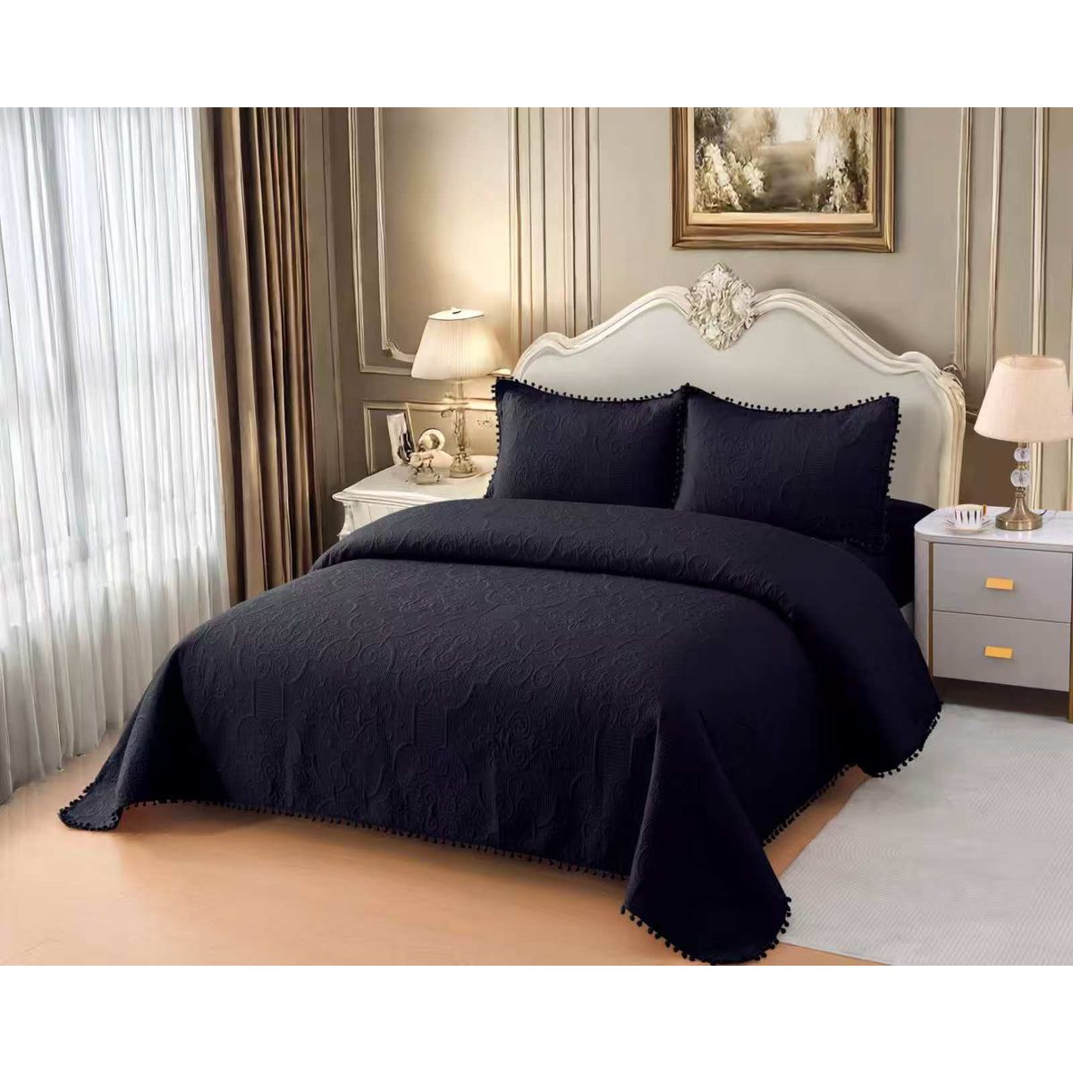 GENERICO - Quilt de Verano con Pompon King Color Negro Meipulis06