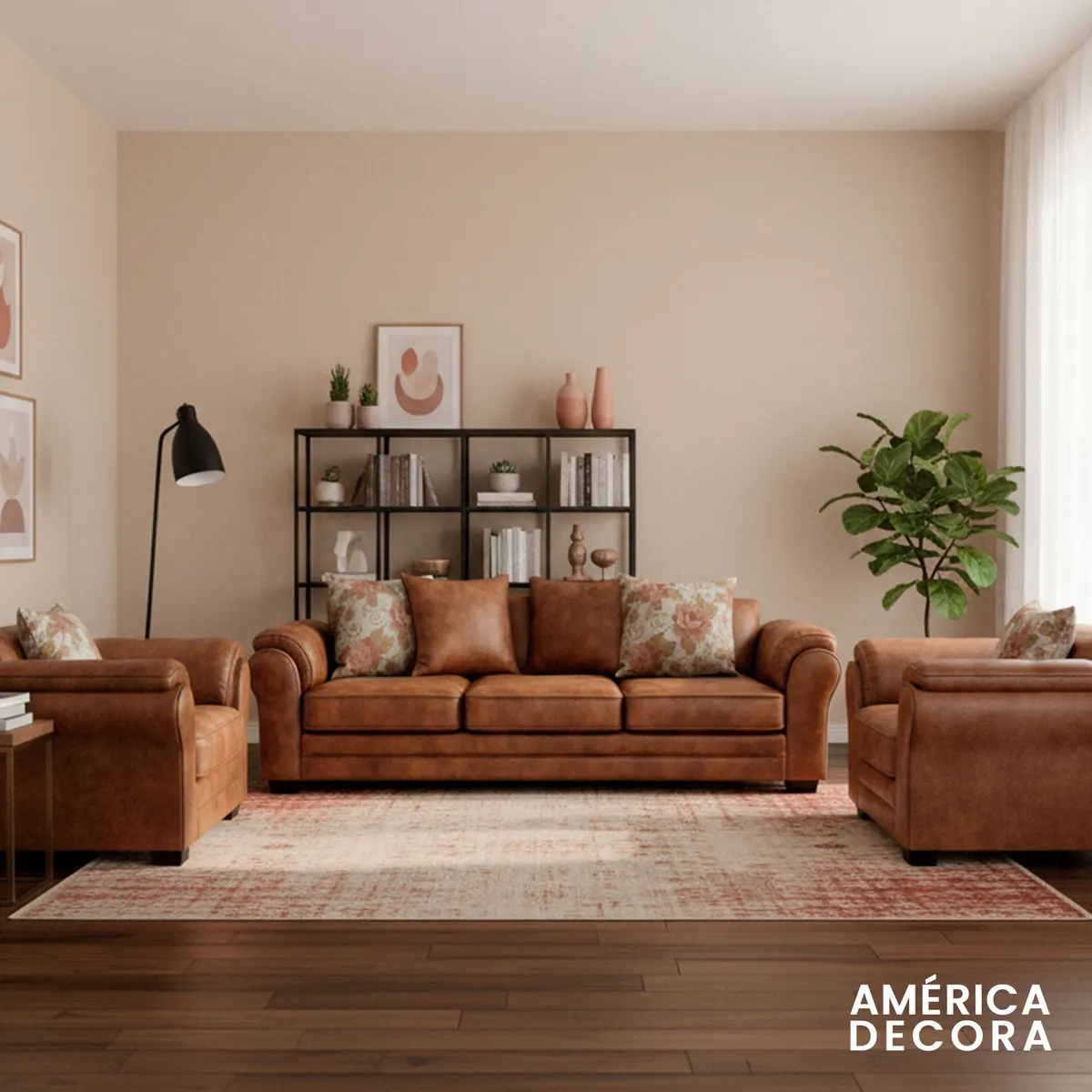 AMERICA DECORA - Living 6 Cuerpos 4+1+1 XL Con Resorte Estructural Grandón Envejecido