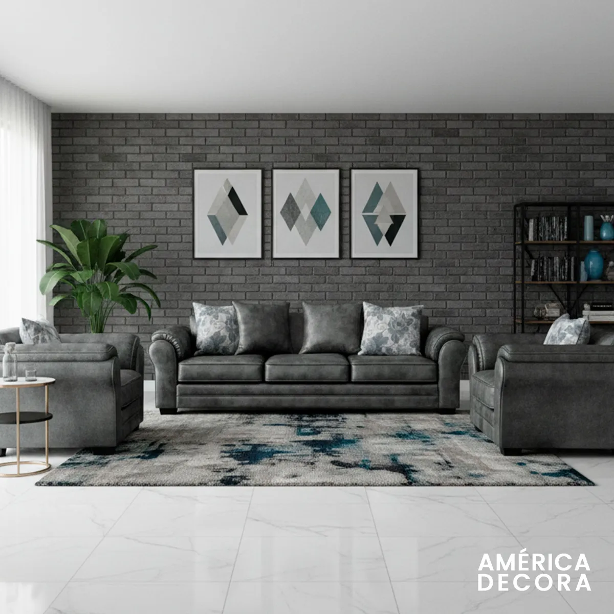 AMERICA DECORA - Living 6 Cuerpos 4+1+1 XL Con Resorte Estructural Grandón Envejecido