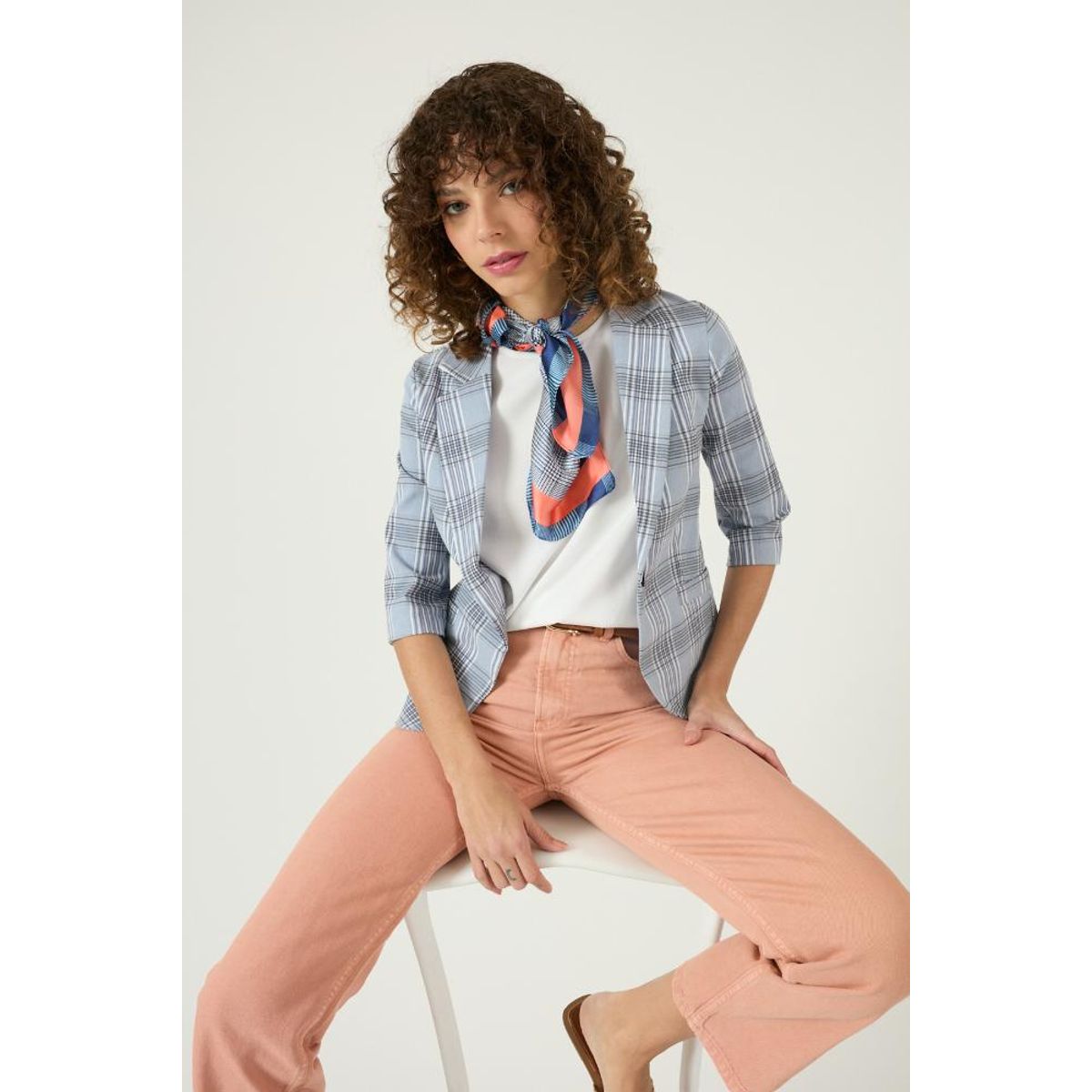 PRIVILEGE - Blazer celeste cuadros PRIVILEGE 3140