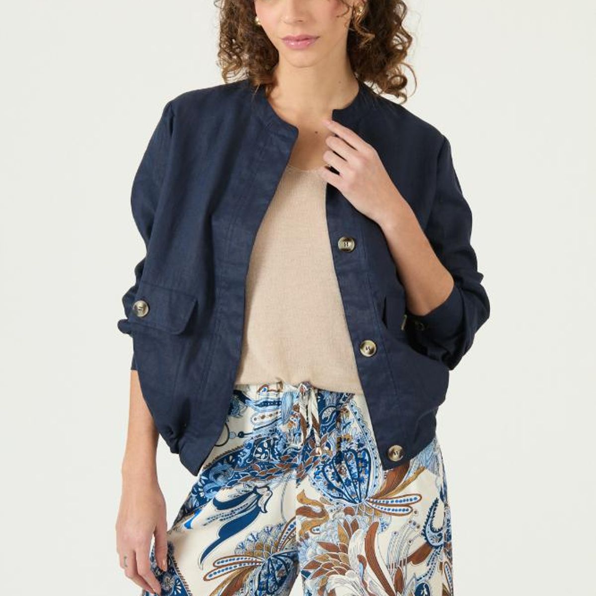 PRIVILEGE - Chaqueta de lino azul marino PRIVILEGE 3132