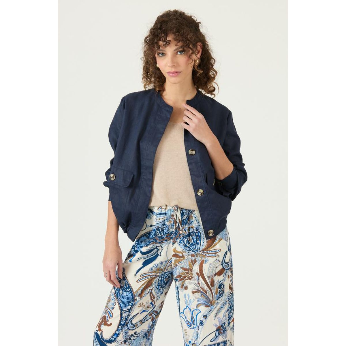 PRIVILEGE - Chaqueta de lino azul marino PRIVILEGE 3132