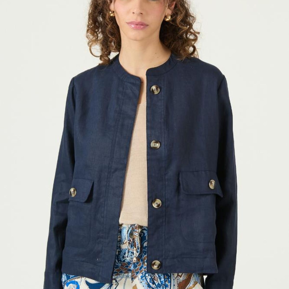 PRIVILEGE - Chaqueta de lino azul marino PRIVILEGE 3132