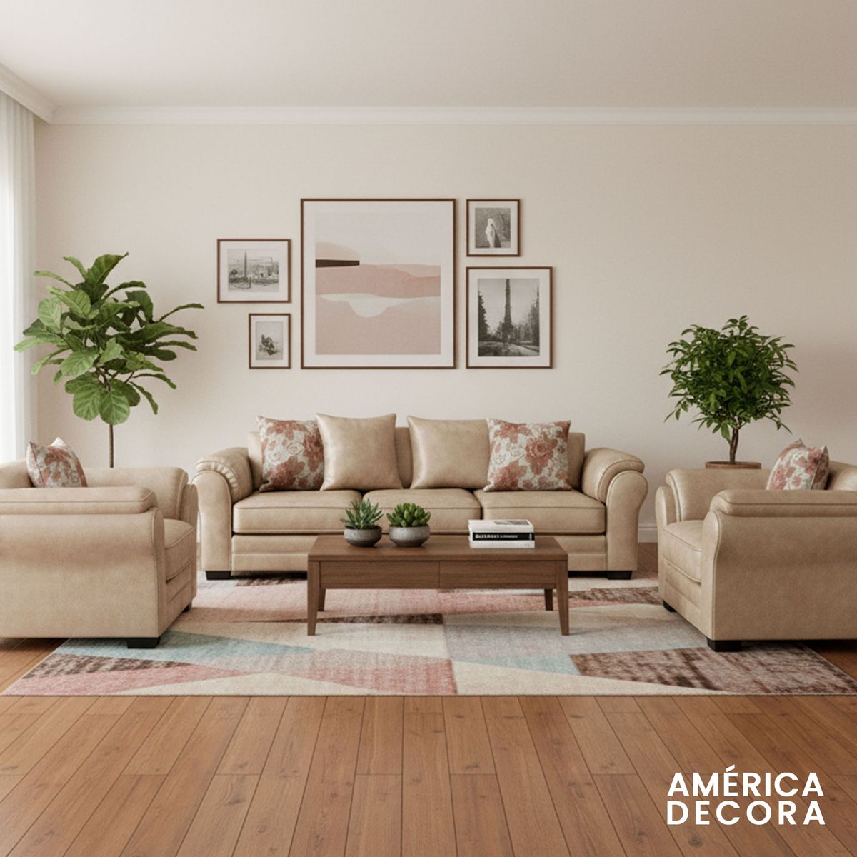 AMERICA DECORA - Living 6 Cuerpos 4+1+1 XL Con Resorte Estructural Grandón Envejecido
