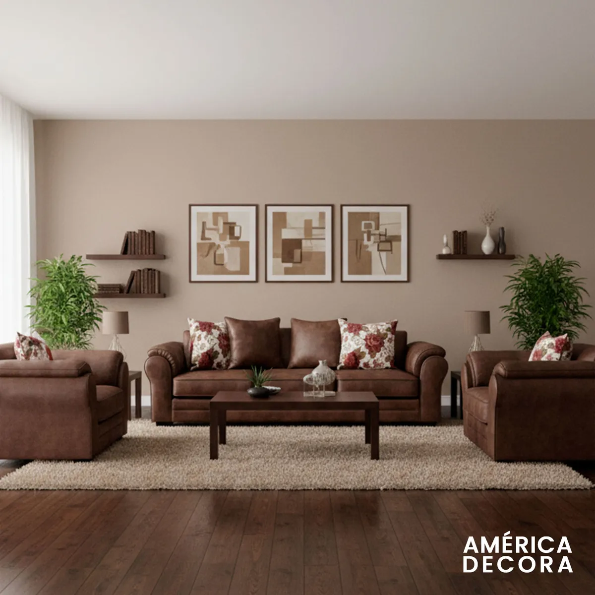 AMERICA DECORA - Living 6 Cuerpos 4+1+1 XL Con Resorte Estructural Grandón Envejecido