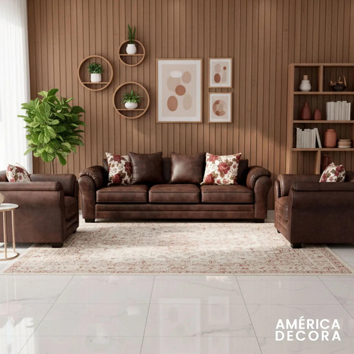 AMERICA DECORA - Living 6 Cuerpos 4+1+1 XL Con Resorte Estructural Grandón Envejecido