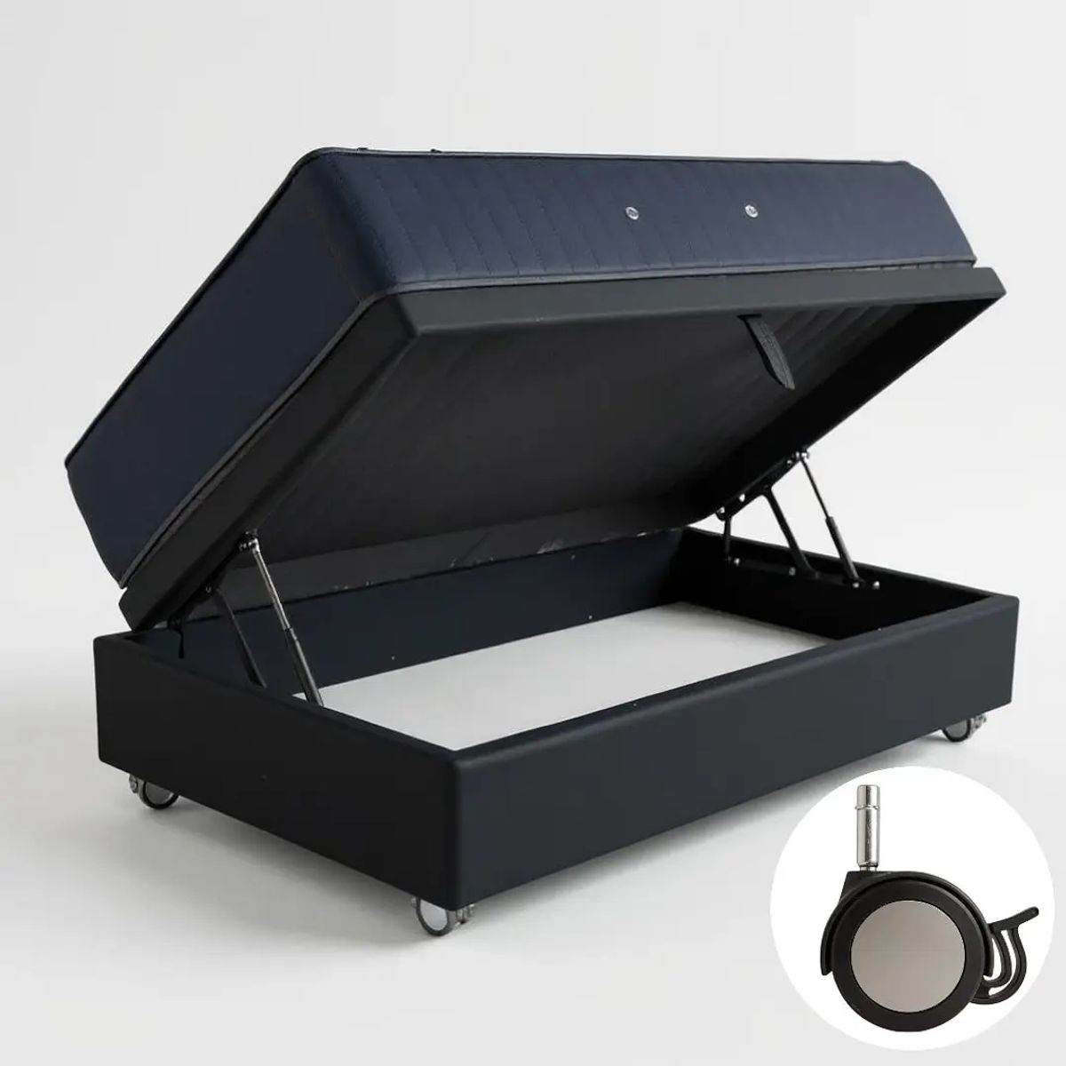 BLOCCARE - Cama Baul 1.5 Plaza L200+ Colchon CIC PREMIUM/Ruedas LOGO (Negro)