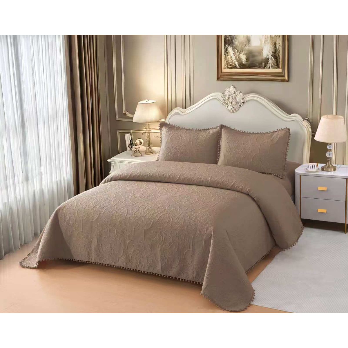 GENERICO - Quilt de Verano con Pompon King Color Cafe Meipulis08