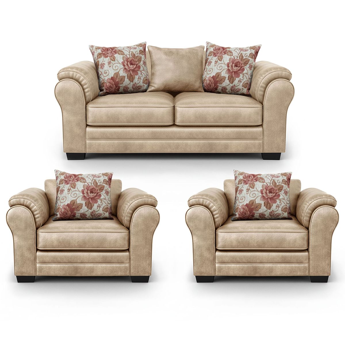 AMERICA DECORA - Living 5 Cuerpos 3+1+1 XL Con Resorte Estructural Grandón Envejecido