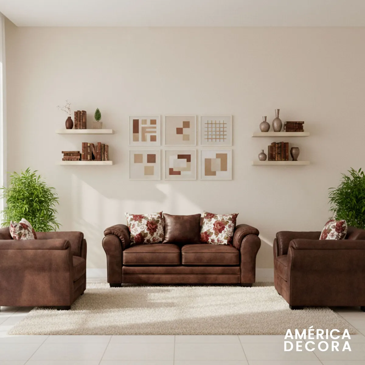 AMERICA DECORA - Living 5 Cuerpos 3+1+1 XL Con Resorte Estructural Grandón Envejecido