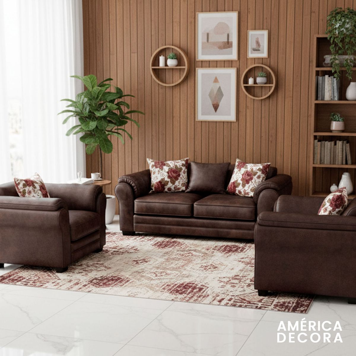 AMERICA DECORA - Living 5 Cuerpos 3+1+1 XL Con Resorte Estructural Grandón Envejecido