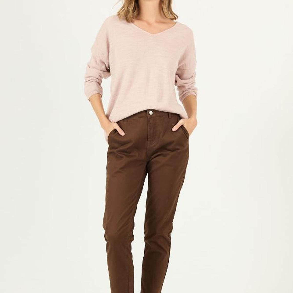 PRIVILEGE - Pantalon slim fit cafe moro PRIVILEGE 2225