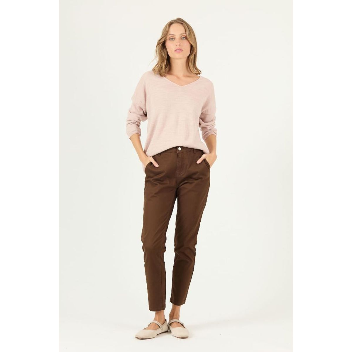 PRIVILEGE - Pantalon slim fit cafe moro PRIVILEGE 2225