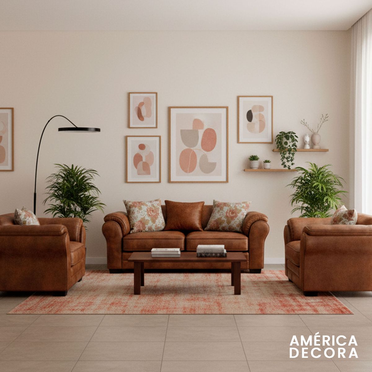 AMERICA DECORA - Living 5 Cuerpos 3+1+1 XL Con Resorte Estructural Grandón Envejecido